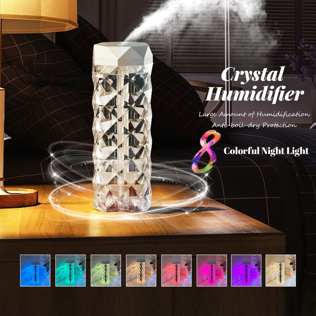 Crystal Lamp Air Humidifier with LED Night Light